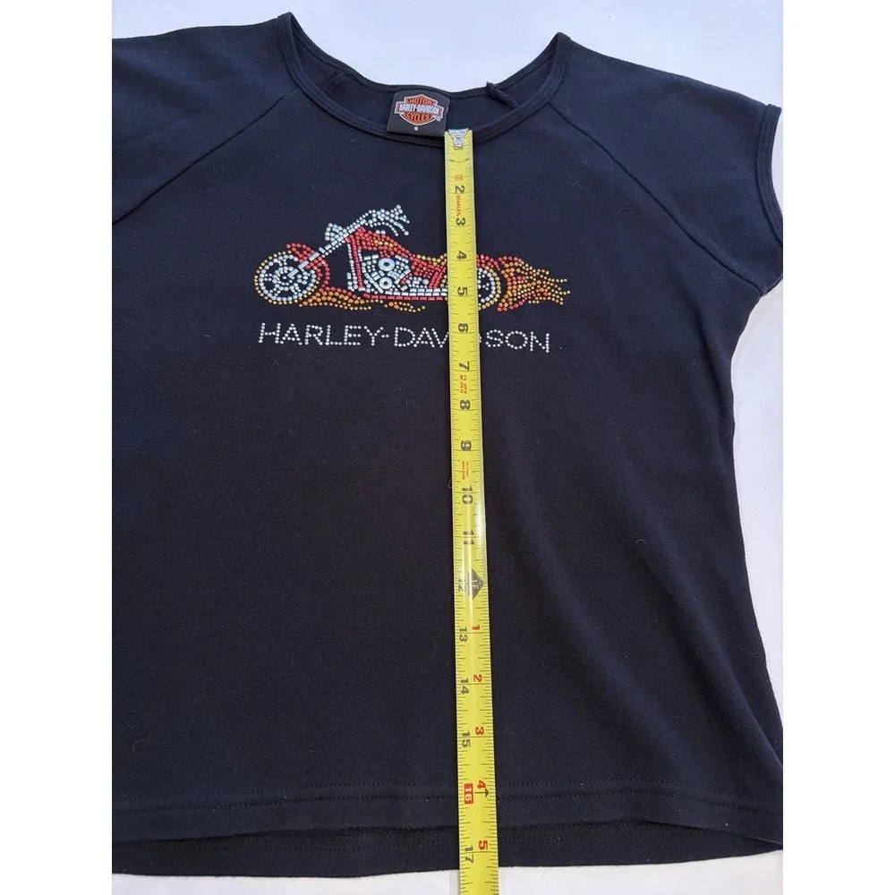 Vintage Harley Davidson Womens L Black Beaded RHINESTONE‎ Mortorcycle RARE